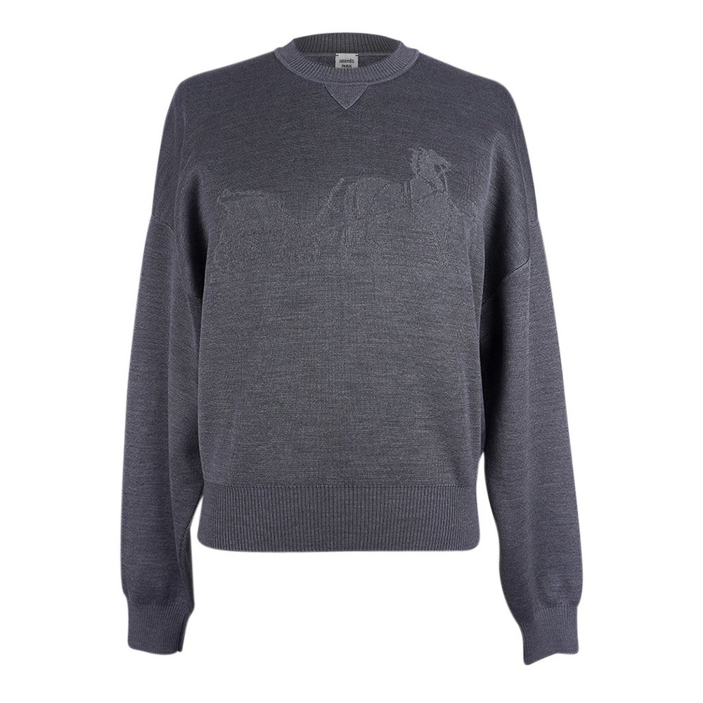 Hermes Sweater Ex-Libris Gray Cashmere and Silk  40 / 8